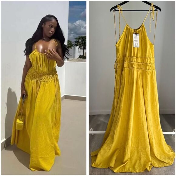 ZARA ZW COLLECTION VOLUMINOUS LINEN DRESS - Picture 1 of 11